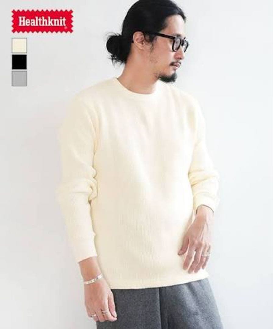 ヘルスニット　スーパーヘビーワッフル　ブラック　XL