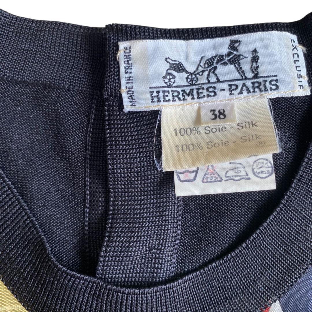 美品 HERMES エルメス 黒 半袖ニット シルク100％ サイズ38 乗馬