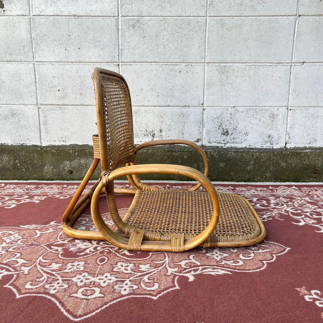 ビンテージ古家具◾️籐ラタン製 肘掛け付き 座椅子 ラタン家具 ナチュラル天然素材