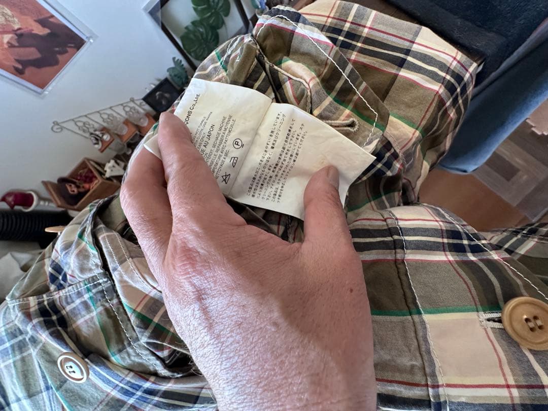 ジュンヤワタナベ　チェック柄フード付きモッズコート