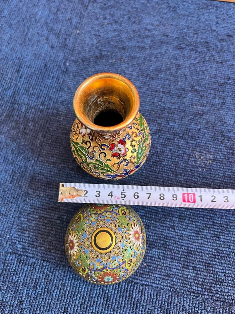 985  中国　景泰藍　七宝　琺瑯　香合1   花瓶1