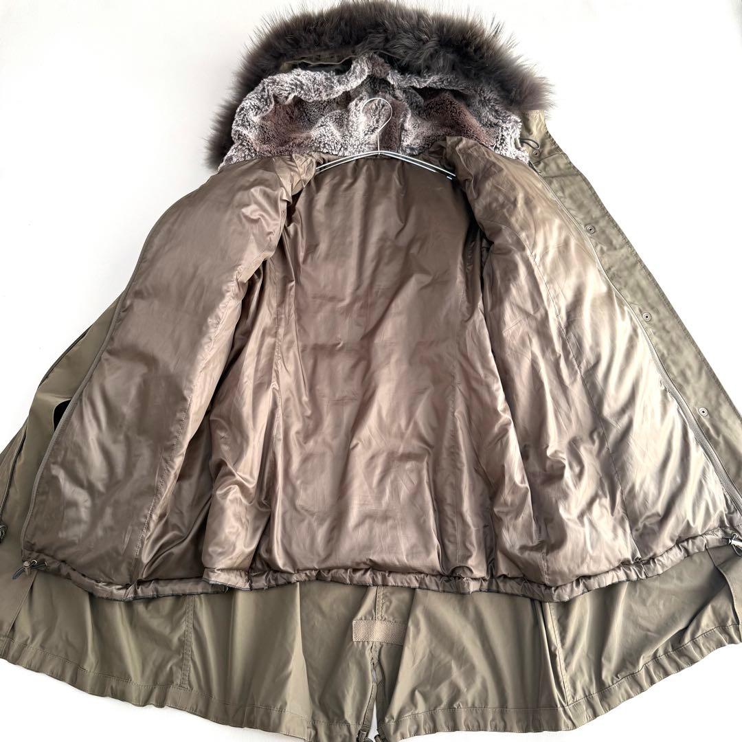 大きめ✨23区✨ダウンライナー付きモッズコート（３XL）カーキ　ラクーンファー