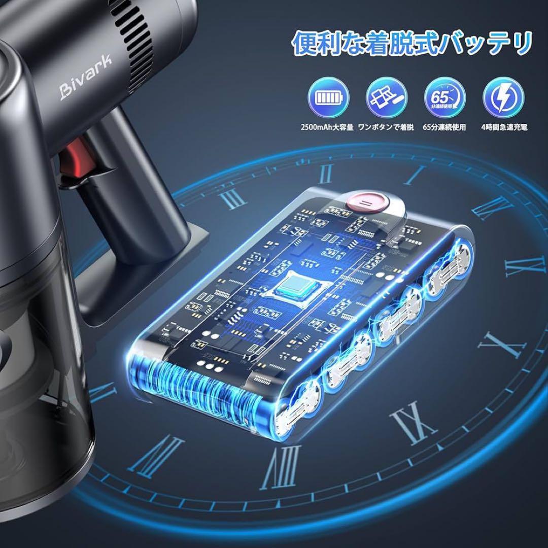 掃除機 コードレス グリーンLEDライト付 50Kpa 強力吸引 65分連続稼働