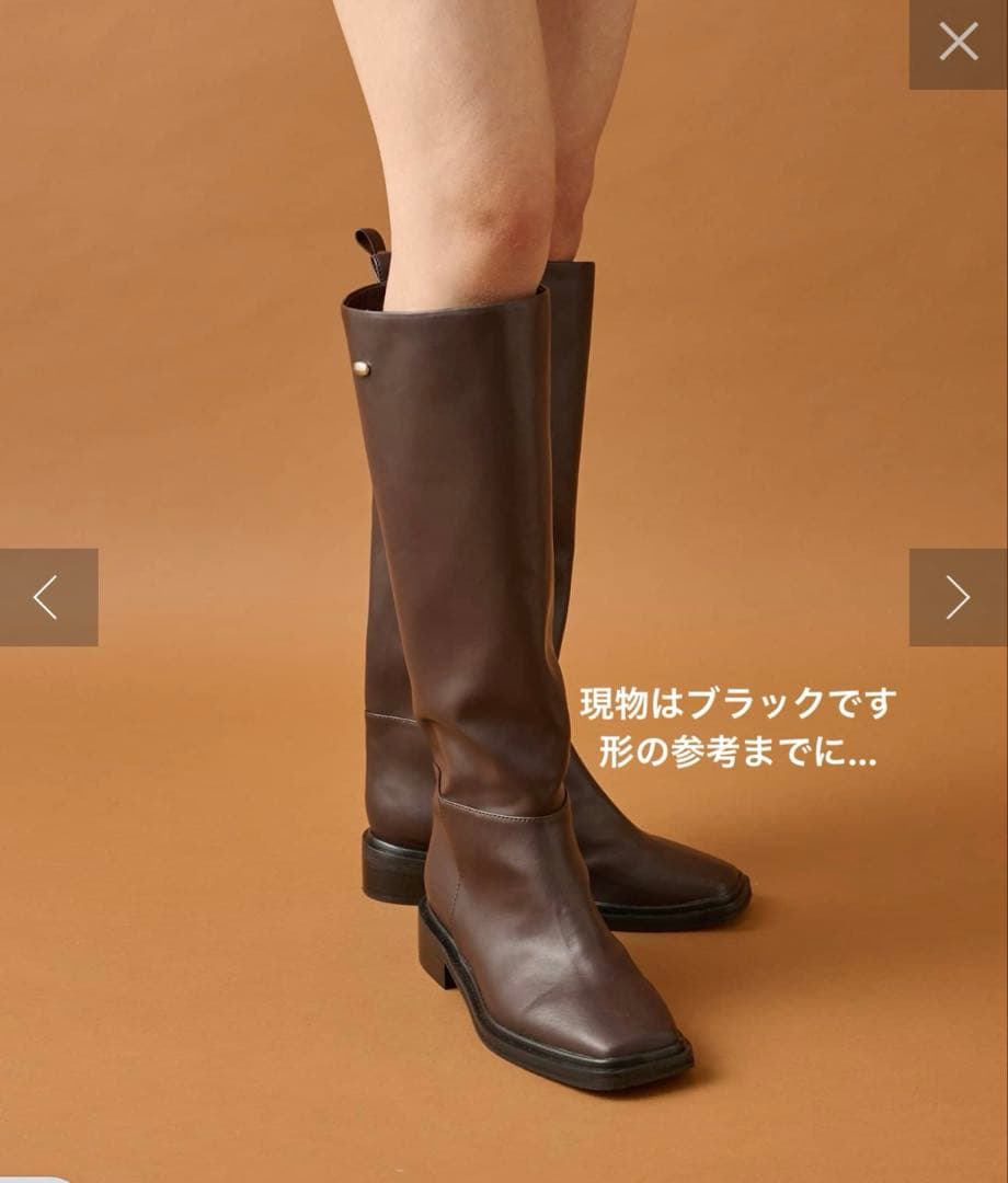 mystic ブラック スクエアトゥロングブーツ