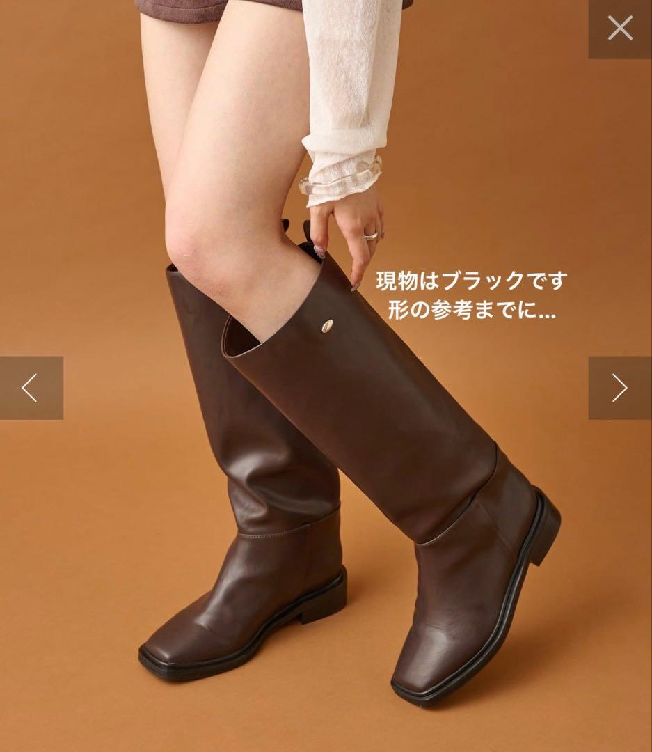 mystic ブラック スクエアトゥロングブーツ