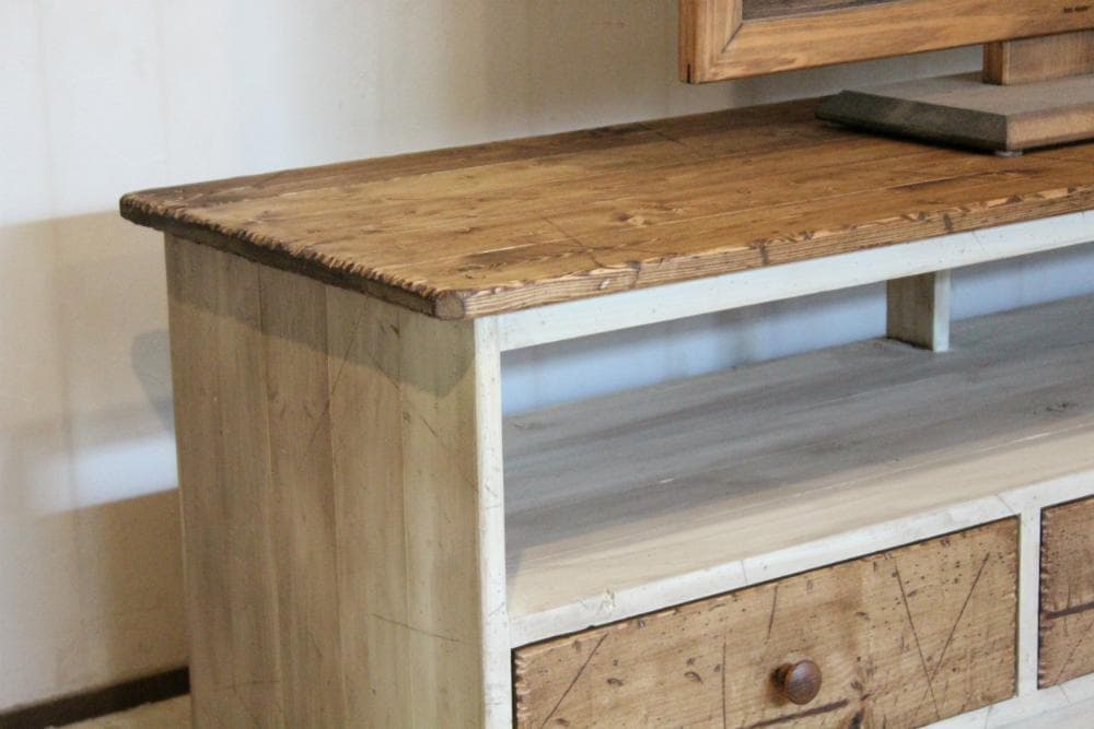 ダメージ加工　ホワイトシャビーテレビ台140　アンティークホワイト