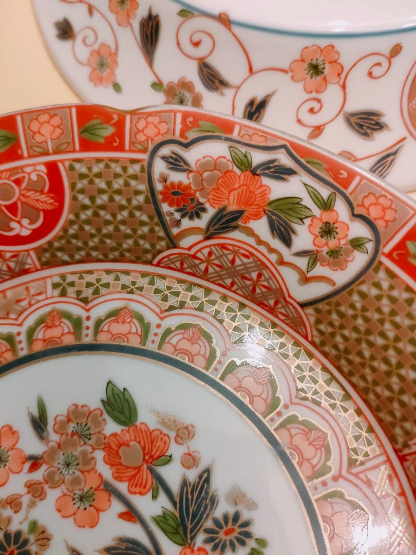 三洋陶器　龍峰窯　古伊万里　有田焼　金彩　琳派／祥瑞花丸紋　中皿５枚セット