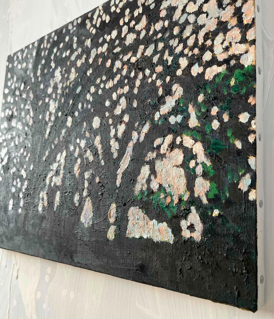 油彩画　原画「キラメク木漏れ日」アート　絵画 32×41㎝ F6　キャンバス