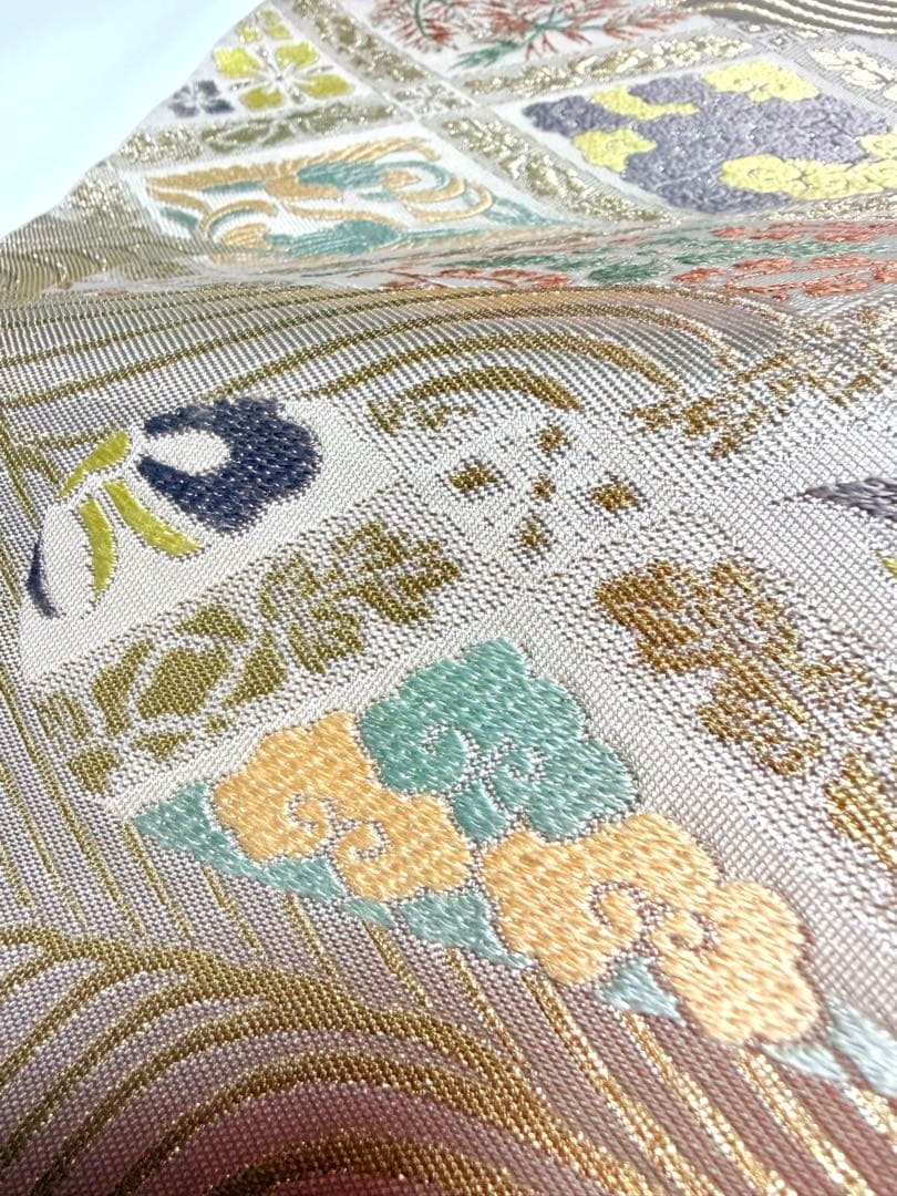 高級 袋帯 正絹 六通柄 服部織物 シルバー ホワイト 唐織 訪問着 留袖