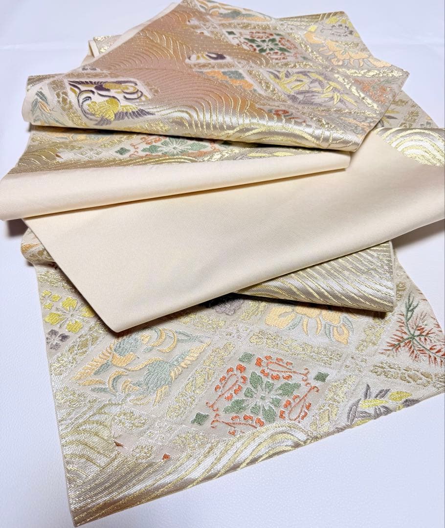 高級 袋帯 正絹 六通柄 服部織物 シルバー ホワイト 唐織 訪問着 留袖