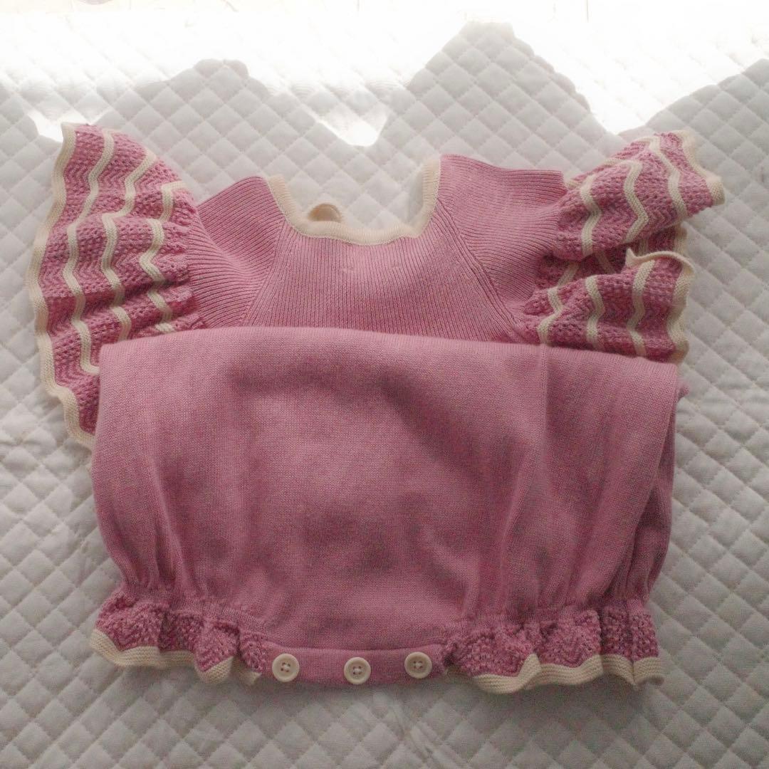 MABLI フリル袖 ピンクロンパース 2Y