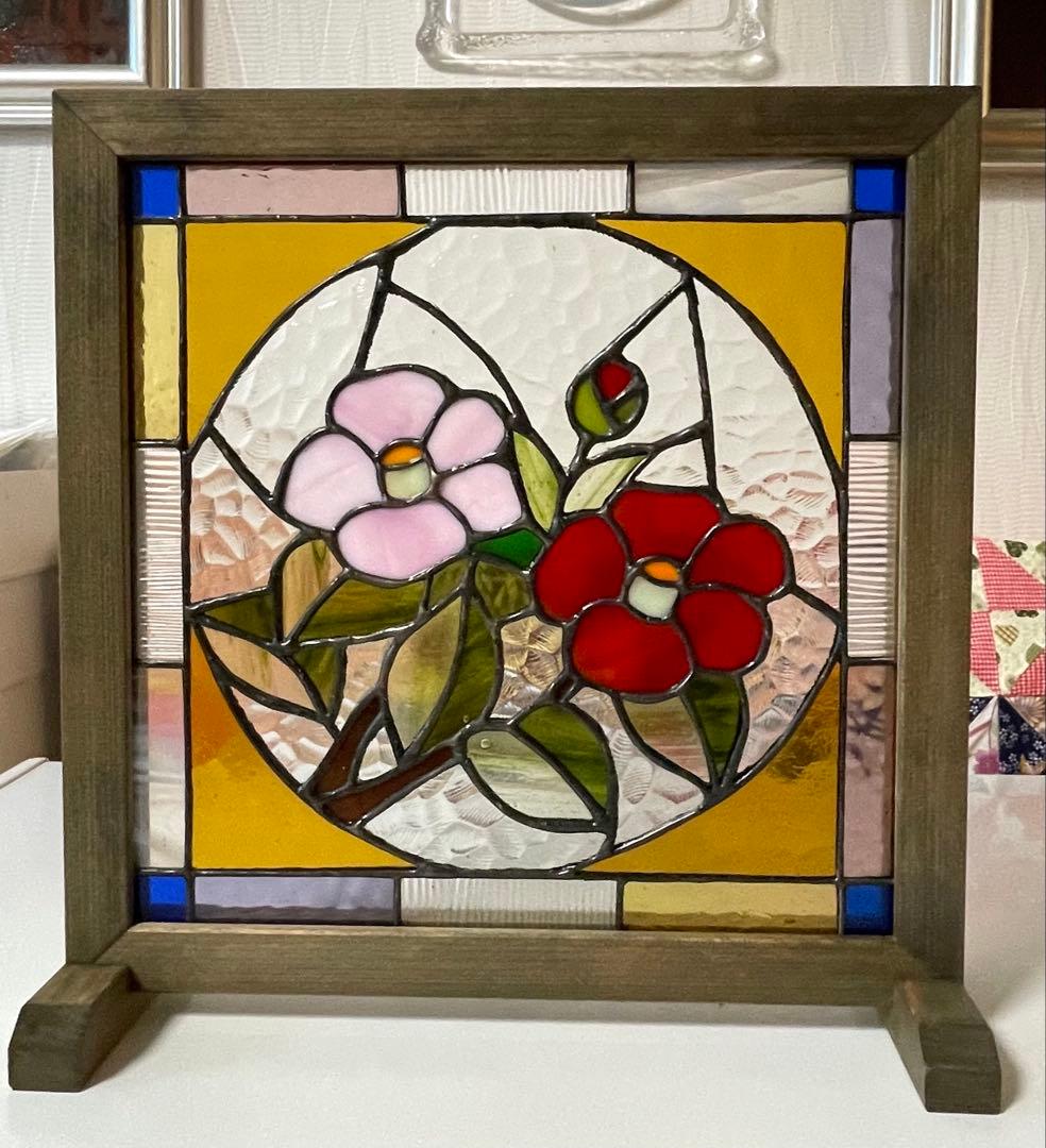 ステンドグラスパネル　和モダン【椿】