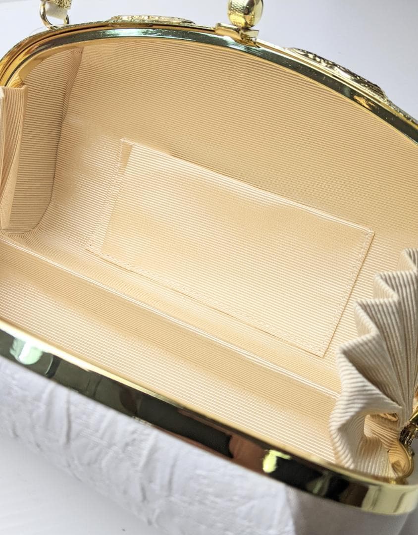 ふくれ織 草履 バッグ セット ホワイト ゴールド フリーサイズ U33-1