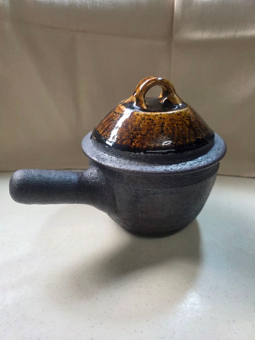 岩井窯　蓋付片手土鍋（小）■美品■