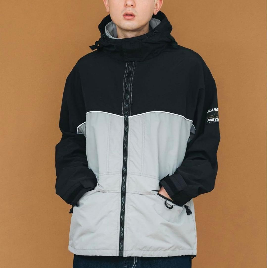 エクストララージ ツートーン ナイロン フーデッド ジャケット ブラック XL