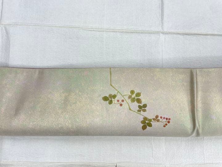 185 おかべみつこ 落款入り 袋帯 帯 正絹 作家もの 箔帯 しゃれ帯 着物