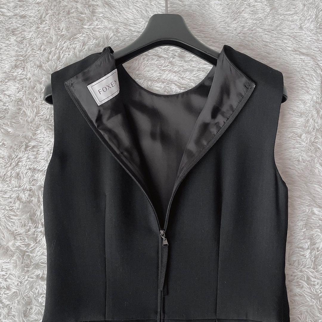 【美品】フォクシー ワンピースドレス ボックスプリーツAライン グログランリボン