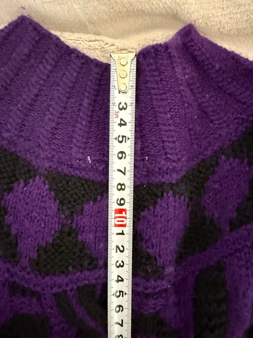 ficce モックネックハンドニットセーター 紫・黒　サイズLくらい