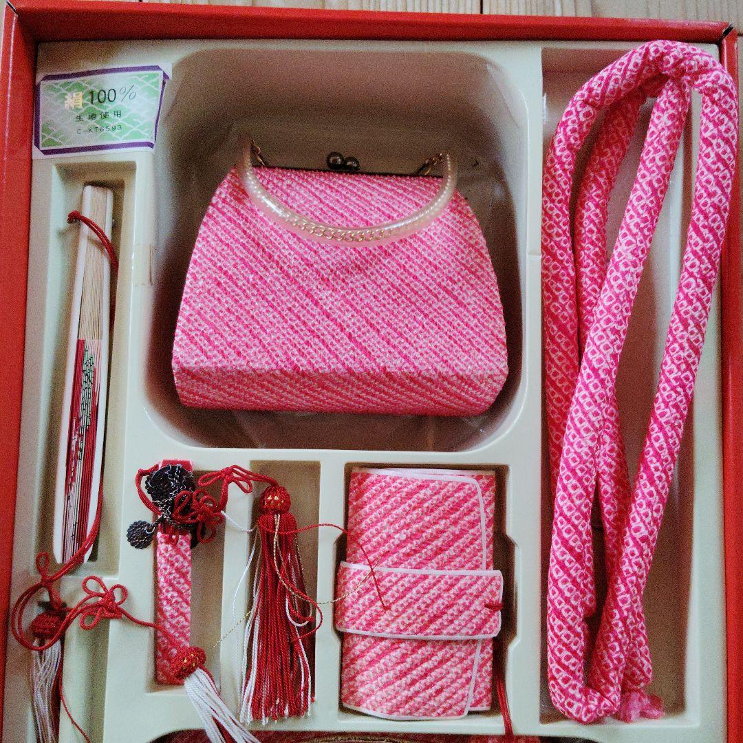 七五三 （七歳用）着物小物セット 赤とピンク（正絹）