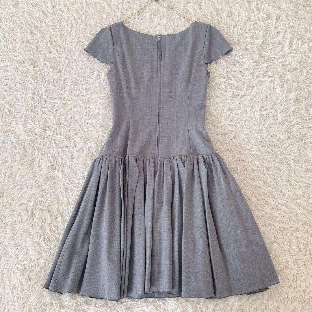 フォクシー✨ギャザー ワンピース フレンチスリーブ プリーツ 膝丈 グレー 40