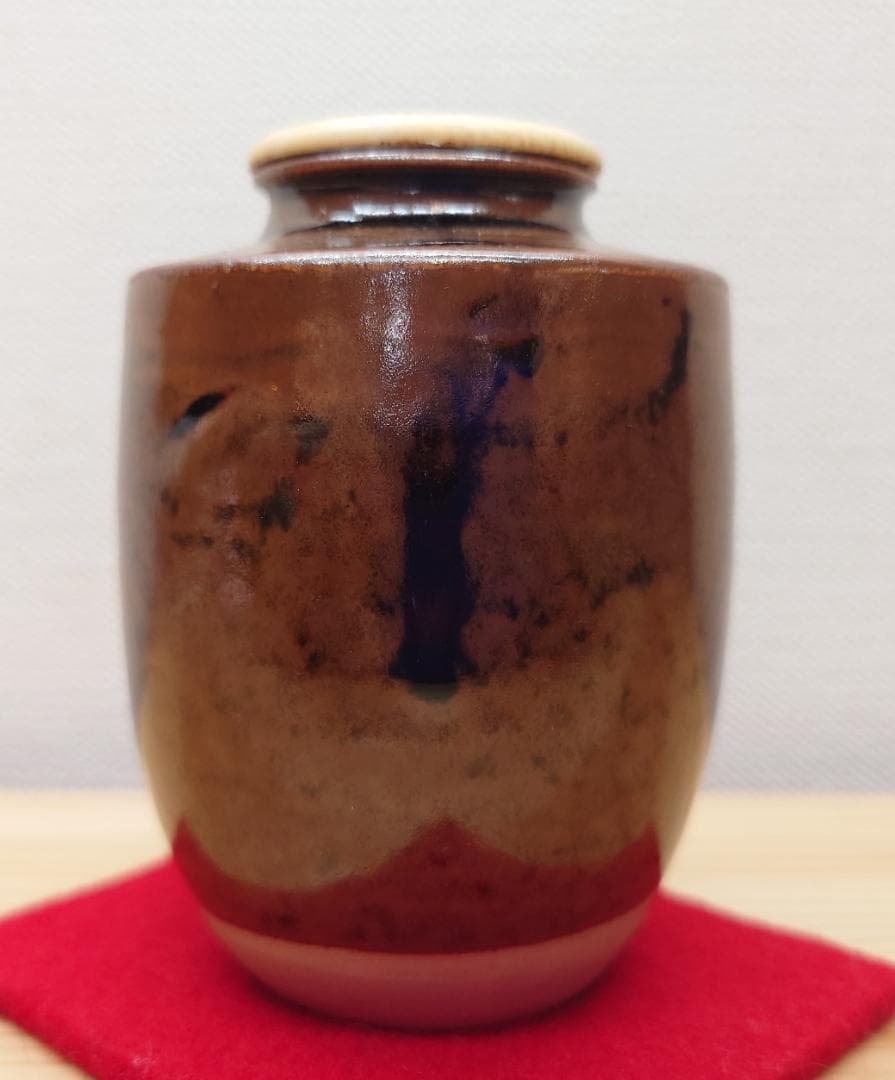 送料込【逢絢亭】茶道具 茶入 萬古焼 肩衝茶入 蓋 仕覆付 佐久間勝山 共箱入り