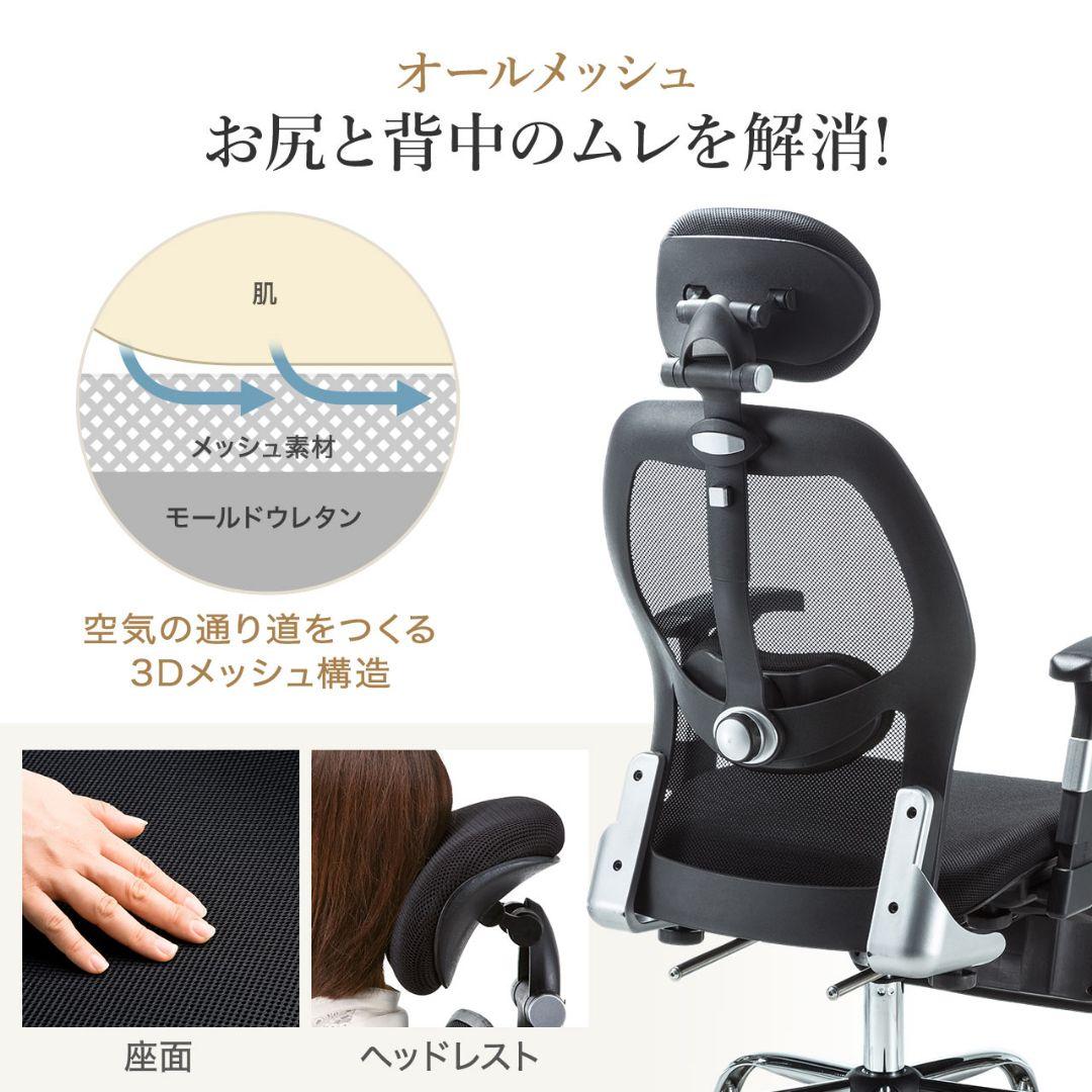 サンワサプライ 人間工学 オットマン収納メッシュチェア 150-SNCM007