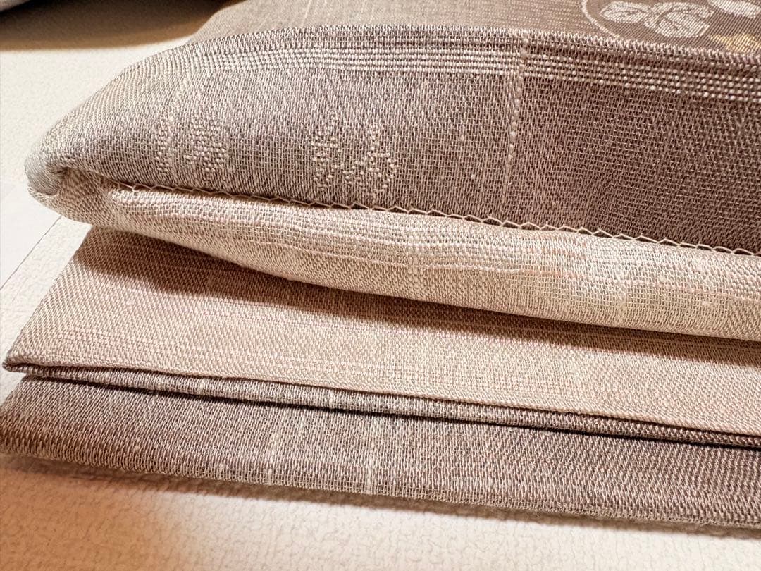 西陣織 葉模様 袋帯 茶系グラデーション