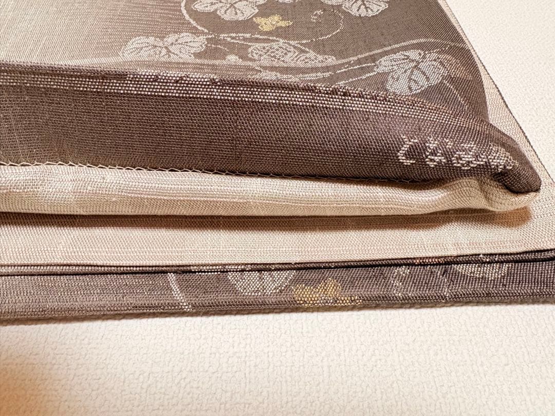 西陣織 葉模様 袋帯 茶系グラデーション