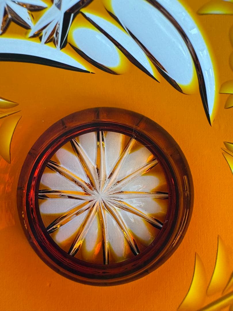 ドイツ製 ハンドメイド 24% PbO クリスタルガラス アンバー カットボウル