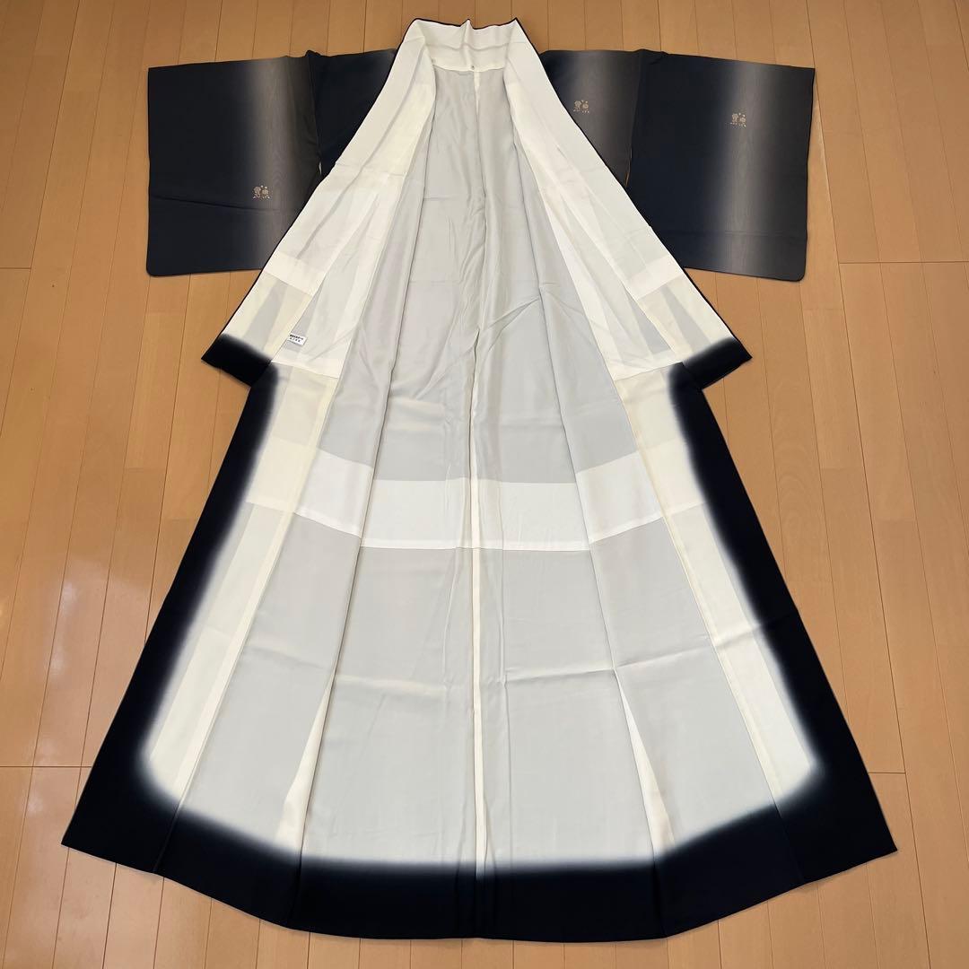 ＊Micha＊小紋 正絹 縦暈し 藍鉄色墨色 ガード加工トールサイズ 美品