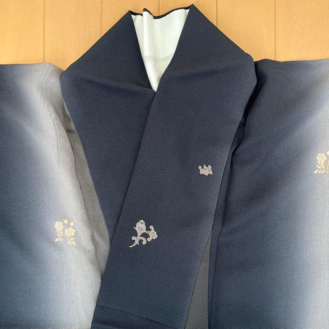 ＊Micha＊小紋 正絹 縦暈し 藍鉄色墨色 ガード加工トールサイズ 美品