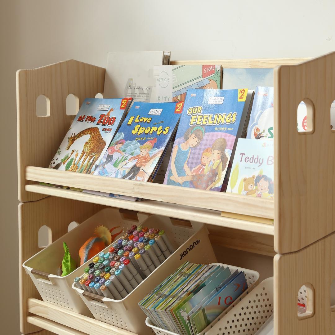 【新品】天然木製絵本棚 三段 スリム 組み合わせ自由