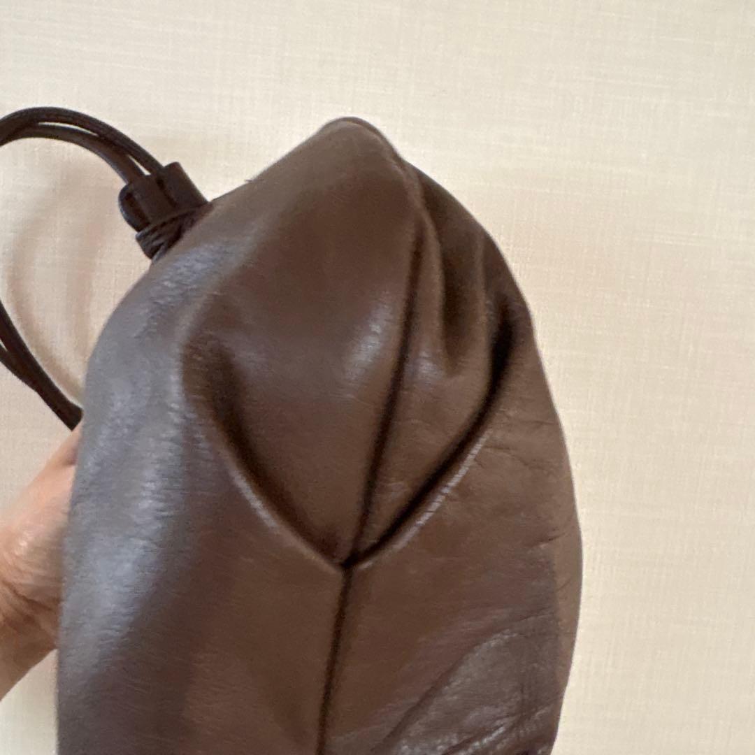 ブラウンレザーショルダーバッグ ギャザー入り