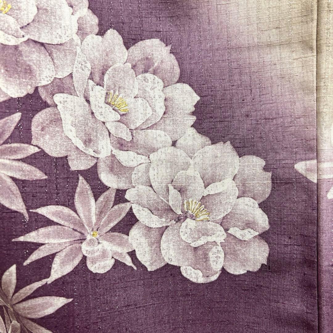 訪問着　紬　花模様　縦縞　銀通し　グラデーション　着物　103 d