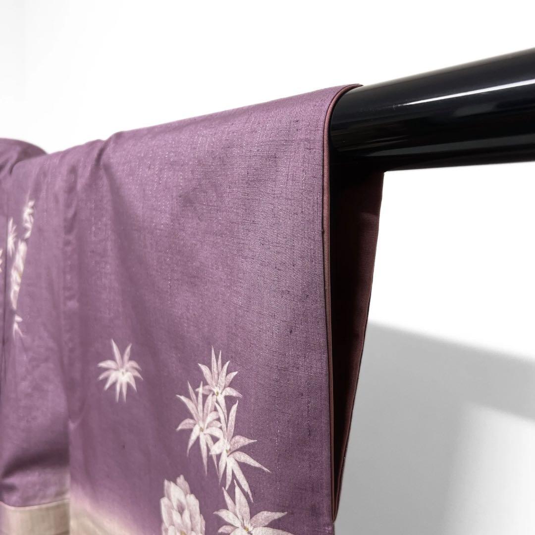 訪問着　紬　花模様　縦縞　銀通し　グラデーション　着物　103 d