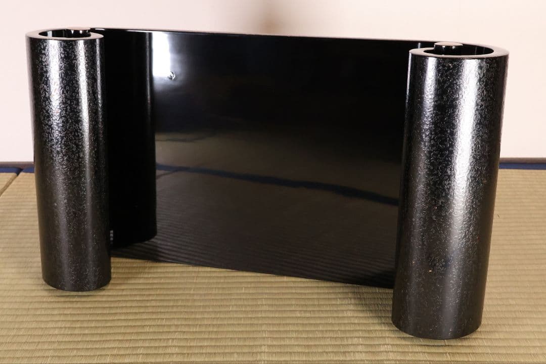 木製 漆塗 巻足 平卓 金蒔絵 丸菊 桐唐草 黒塗 漆芸 花台【MB106】