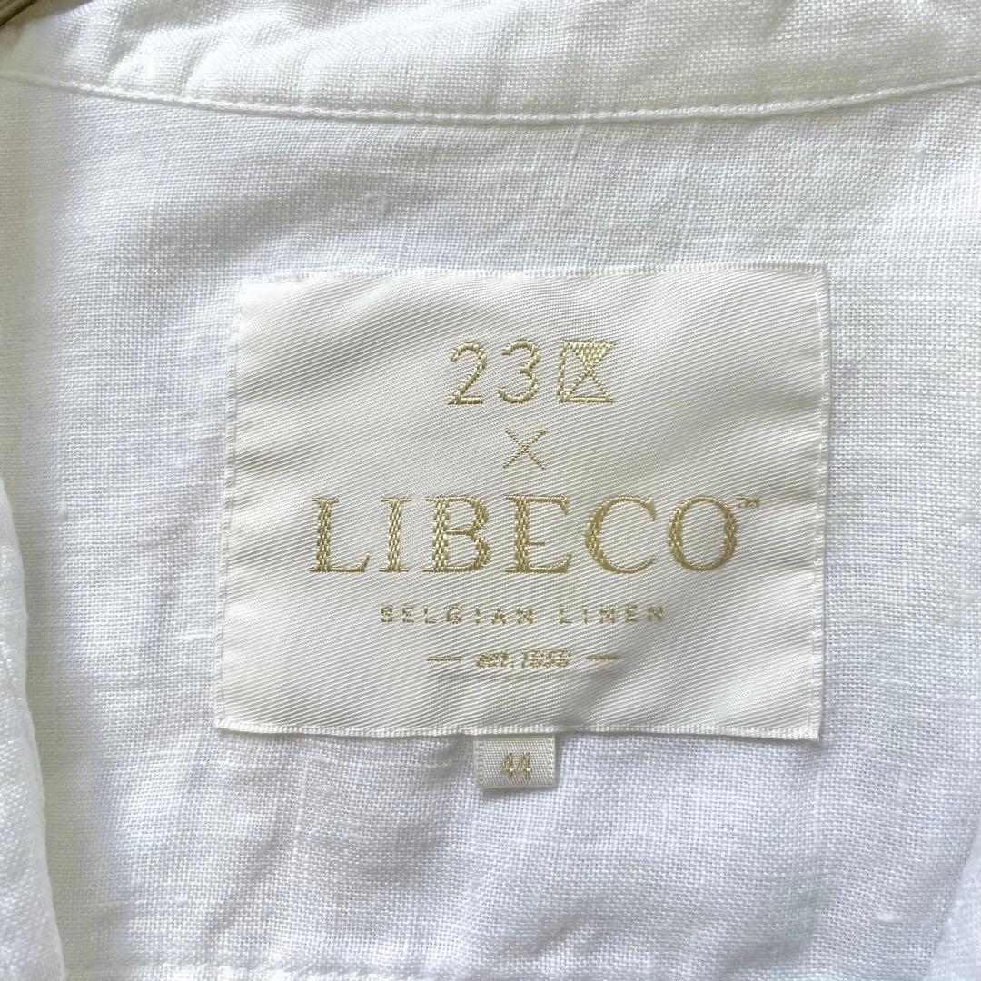 大きいサイズ 23区LIBECOリネンバンドカラーブラウス ピンタック 44白