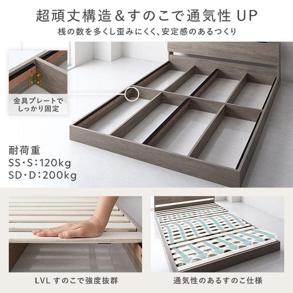 ベッド シングル ベッドフレームのみ シャビーオーク 宮付 すのこベッド