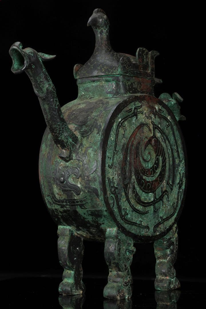中国古玩 西周〜春秋時代 青銅水器 龍紋鷲蓋青銅器 共箱 古美術 骨董品 唐物