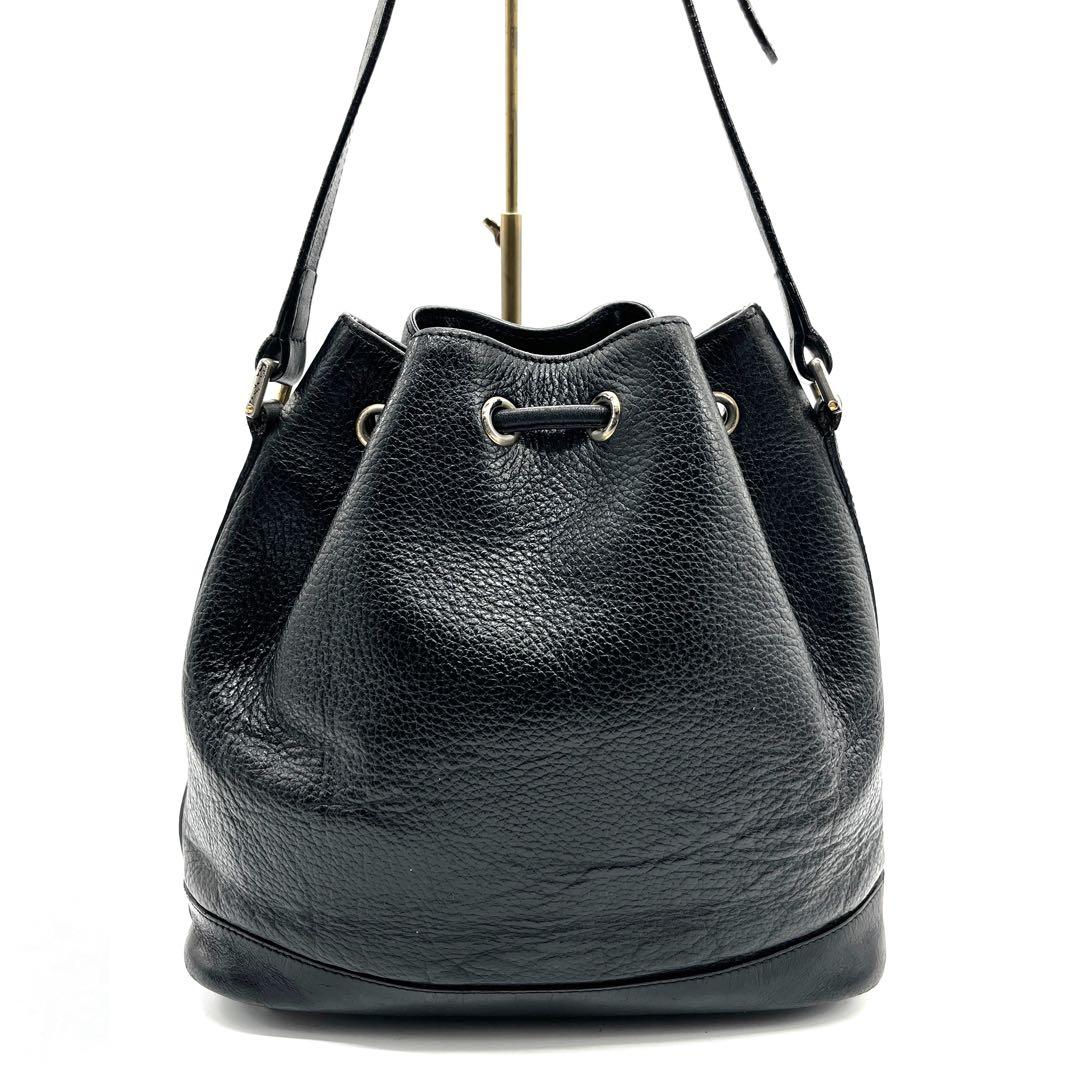 【90s 美品】バーバリー 巾着 レザー ホースロゴ ブラック ショルダーバッグ