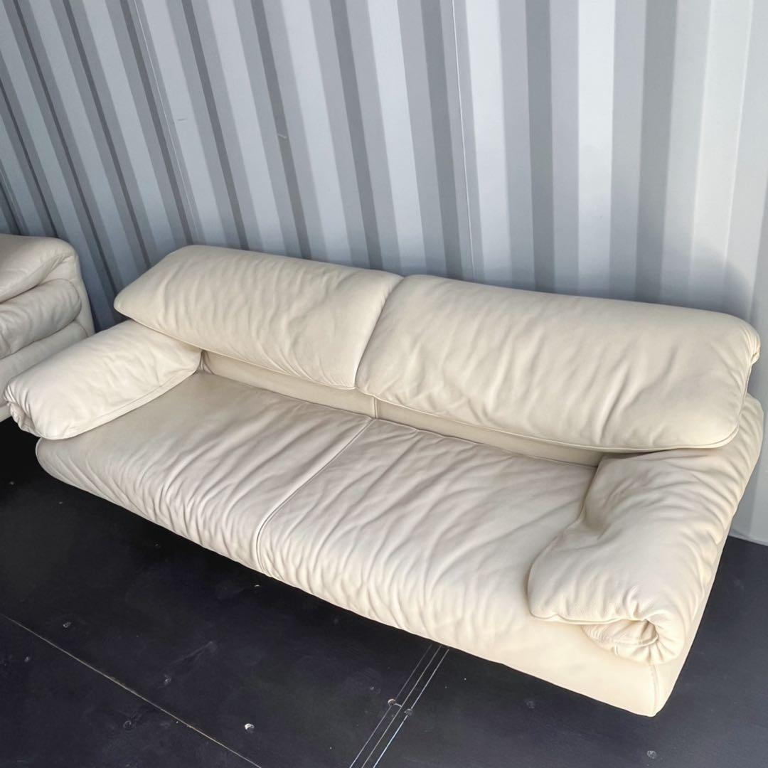 取付無料！IDC大塚家具 ポルトロメック ジェミニ 総本革アイボリーソファ✨