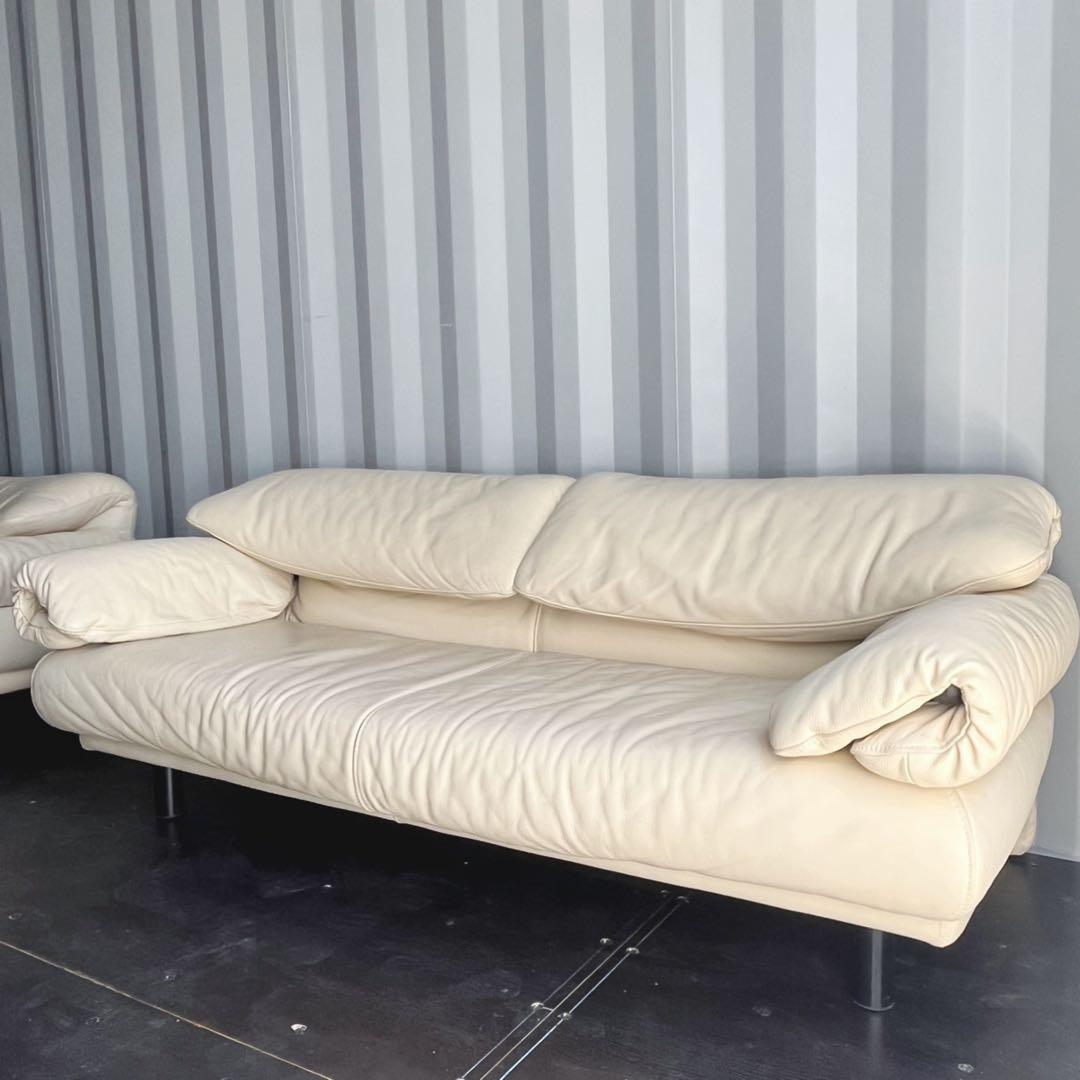 取付無料！IDC大塚家具 ポルトロメック ジェミニ 総本革アイボリーソファ✨