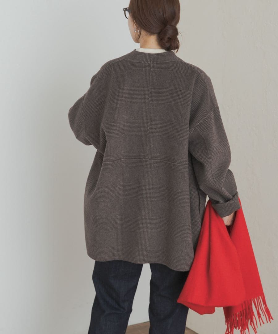 【新品・タグ付き】ウールリバーミドルガウンコート　BROWNCHECK