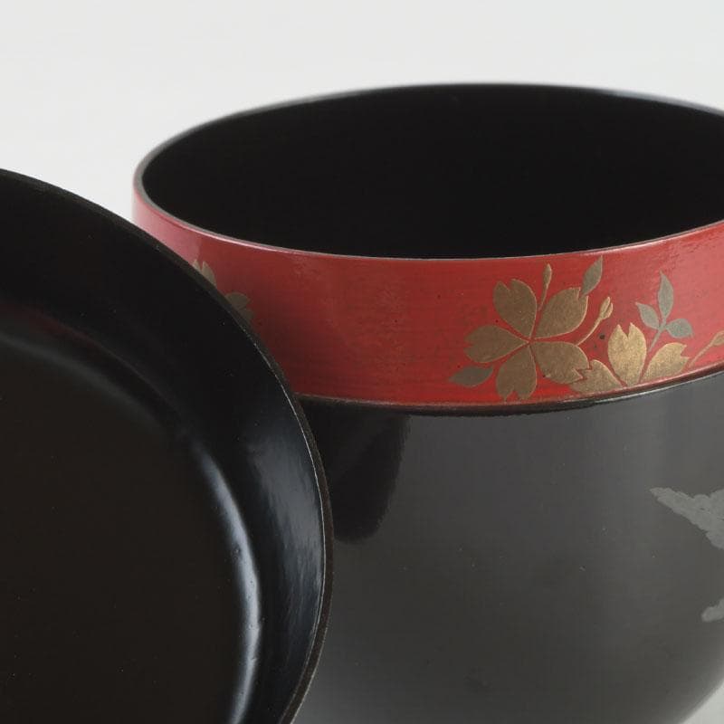 茶道具　漆匠　前端春斉作　黒一閑　雲錦　桜紅葉蒔絵　大棗　共箱　V　9342