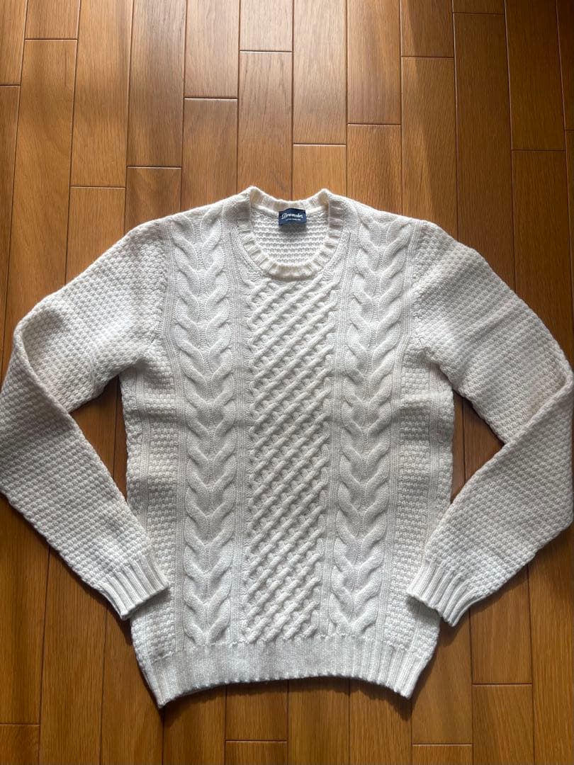 Drumohr ケーブルニット ホワイト スーパージーロンラムズウール 44