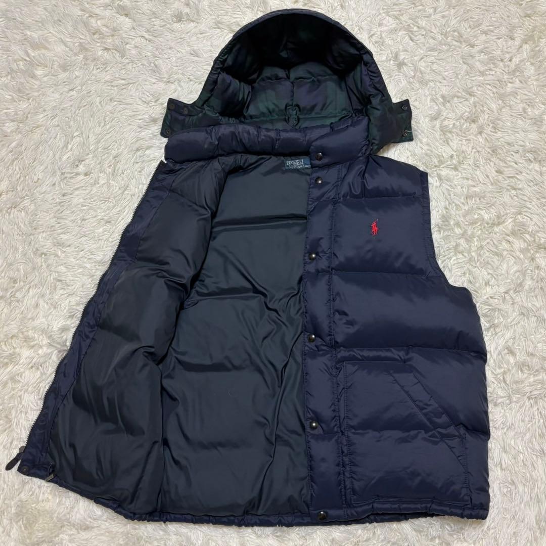 【ポロバイラルフローレン】ダウンベスト　2way ポニー刺繍　ネイビー L