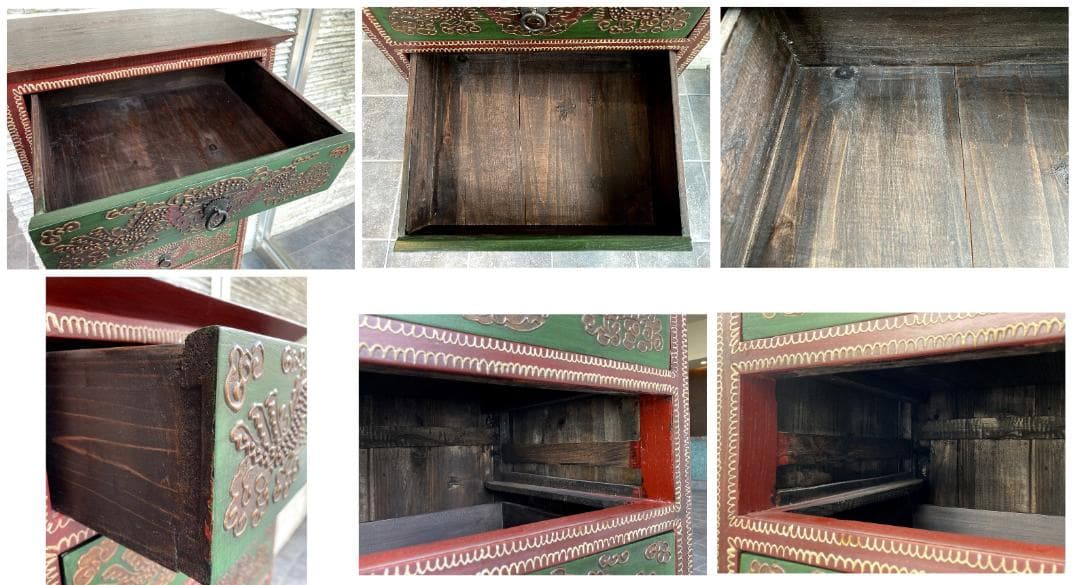 アンティーク　シノワズリ　１０段引出し　チェスト　東洋家具　唐箪笥　中国風文様