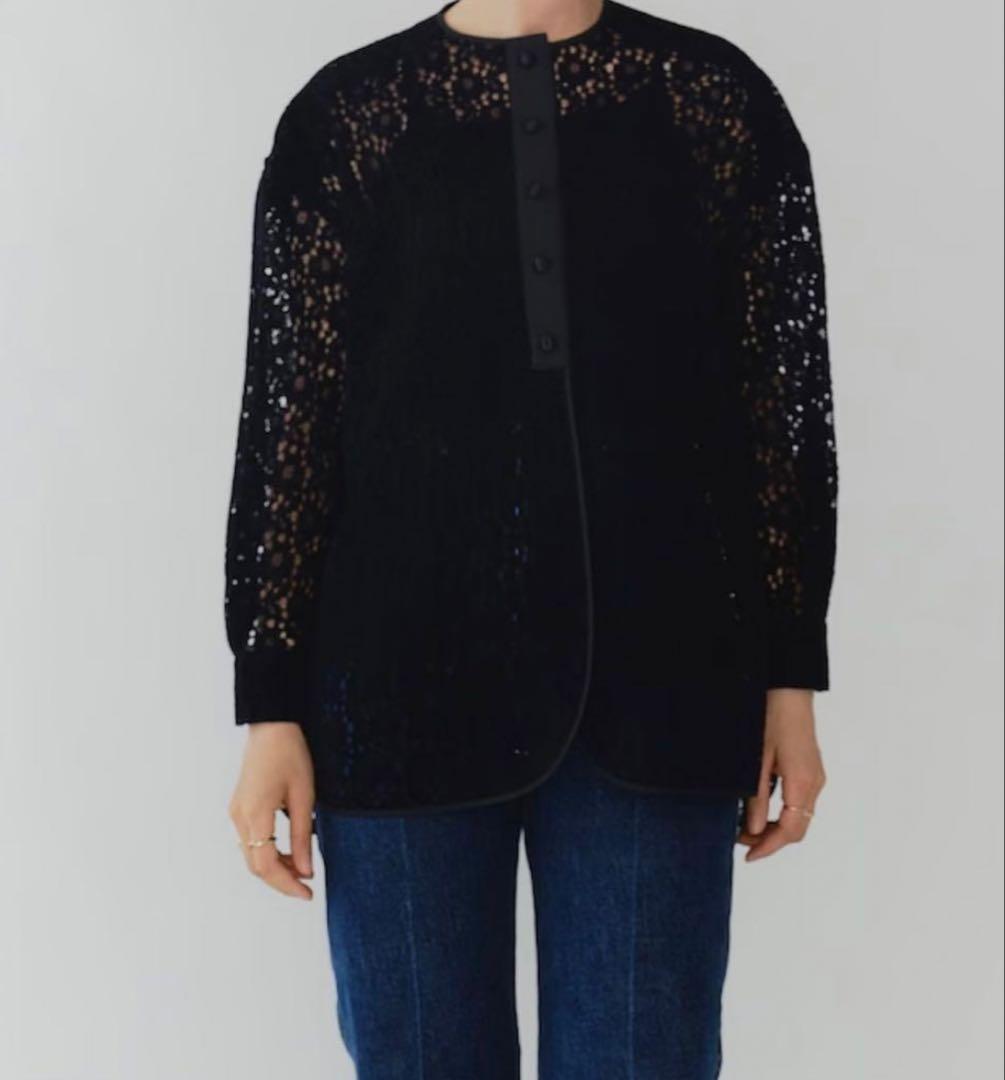 yori ヨリ フロッキーレースシャツ ネイビー