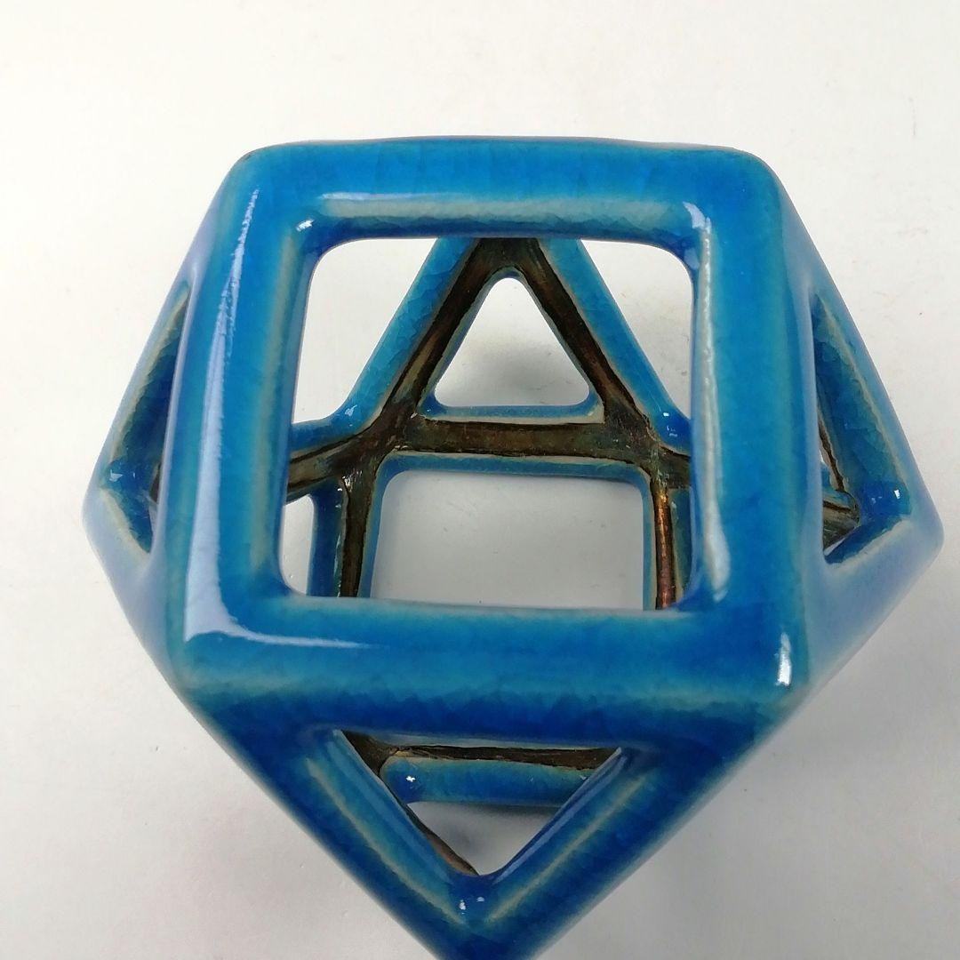 Ｔ７５２　蓋置　『浅黄交趾　銀彩切子』『平安　手塚桐鳳』　共箱　茶道具