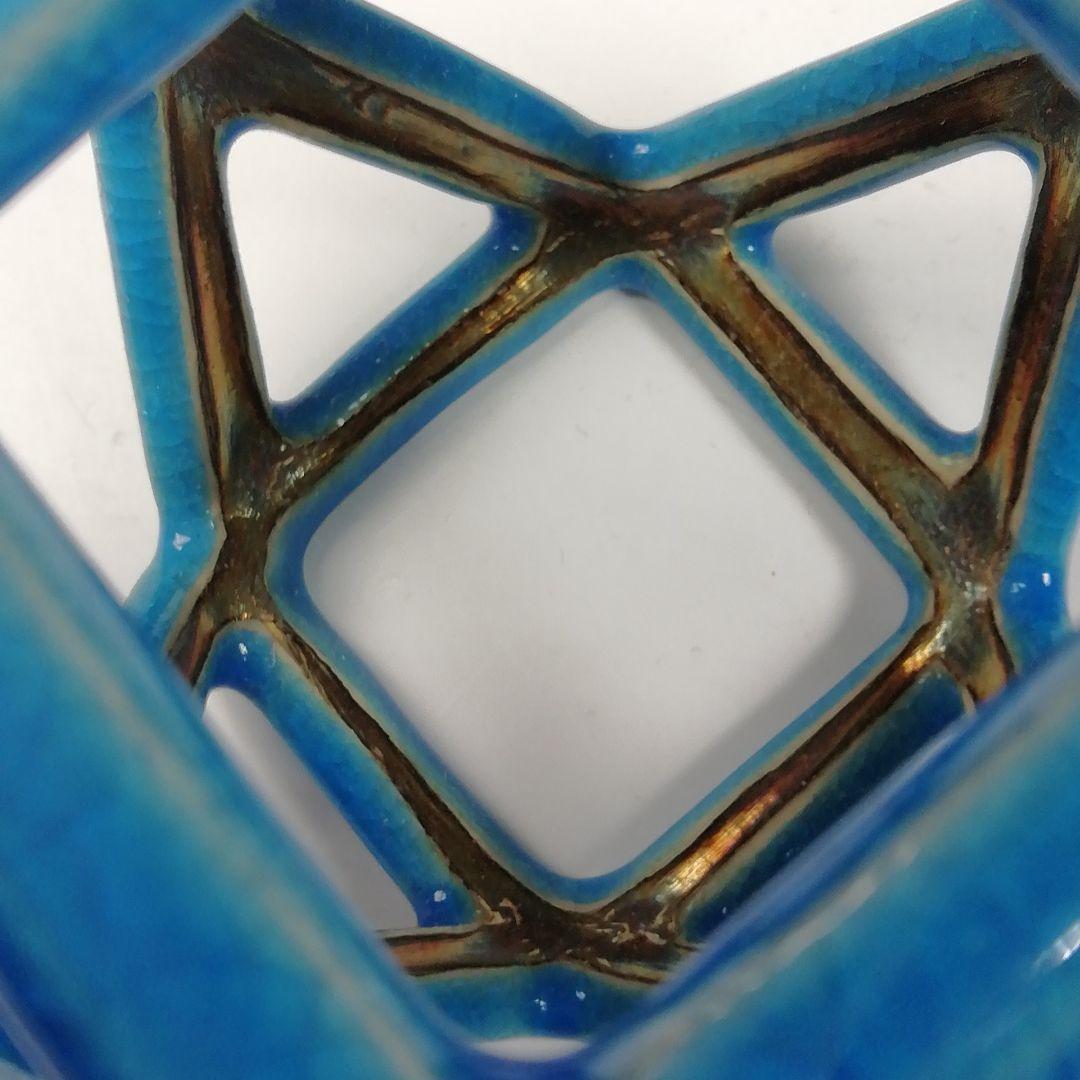 Ｔ７５２　蓋置　『浅黄交趾　銀彩切子』『平安　手塚桐鳳』　共箱　茶道具